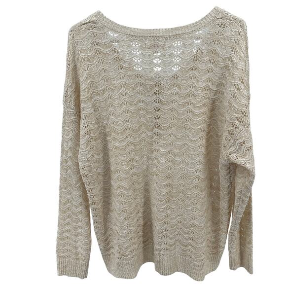 Lauren Conrad Open Knit Sweater XL Cream Henley Pullover Round Neck Long Sleeve - Picture 5 of 8